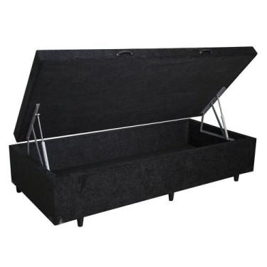 Imagem de Cama Box Baú Blindado Solteiro Loja Xerife Suede Preto 41x88x188 - KSM