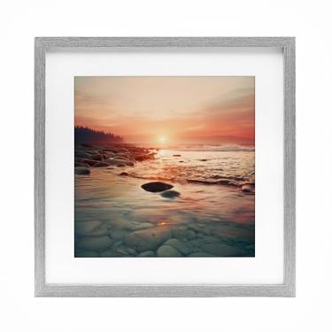 Imagem de Stupell Industries Pôr do sol sobre melodias do mar impressão emoldurada cinza design sob vidro por Lazar Studio, 13 x 13