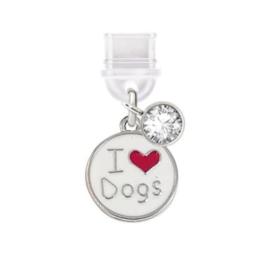 Imagem de ELISE & FONDA TP849 Tipo-C porta de carregamento plugue antipoeira Little I Love Dogs pingente de celular para iPhone 15/16/Samsung/OnePlus/Xiaomi/oppo telefones Android (branco)