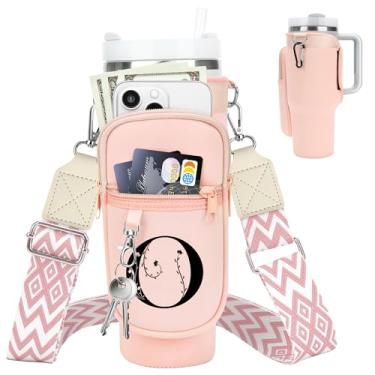 Imagem de LOKASS Para Stanley Cup Accessories Bolsa de transporte de garrafa de água de 1,134 g com bolso para telefone para suporte de copo Stanley com alça, presentes personalizados com inicial floral A-Z