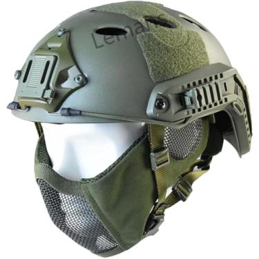 Imagem de Pj Tactical Capacete Rápido Tático Soft Cs Protetor Escudo Inferior Malha Meia Máscara Facial Com Protetores Auriculares, Grey, 55 * 62 cm