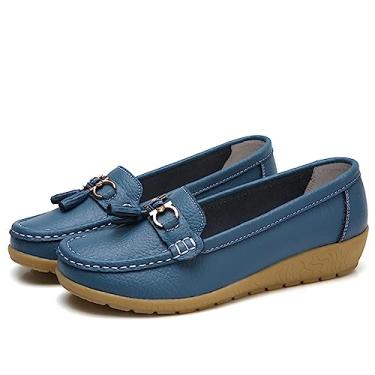 Imagem de FIRST DANCE Mocassim feminino Penny Mocassim casual confortável sem cadarço para caminhar sem salto para dirigir sapatos largos femininos, X5272Navy, 8 Wide