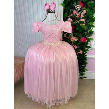 Imagem de Vestido Longo Daminha Rosa Bebe Laura Peito Rendado - Fabuloso Ateliê,