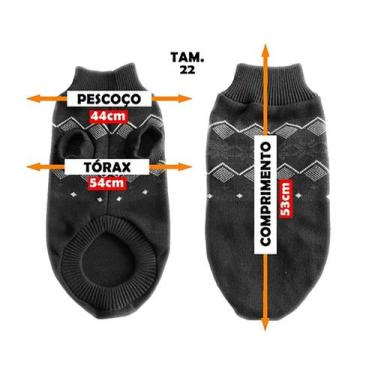 Imagem de Roupa para Pet Jacquard Grande Porte - Kowak, P, Cinza-Escuro