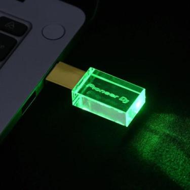 Imagem de Pen Drive USB Cristal Com Tampa Dourada LED Luminosa 128GB 64GB 16GB P