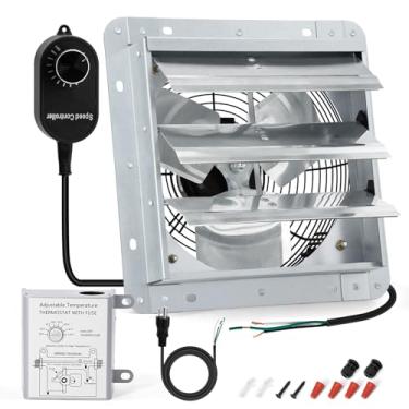 Imagem de Criditpid Exaustor de obturador de 17 cm, ventilador de parede de alta velocidade de 760 CFM, ventilador de ventilação do sótão com controlador de velocidade e termostato para estufa, garagem, armazém