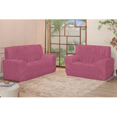 Imagem de Kit Capa para Sofá 3 e 2 Lugares, Malha Gel Poliéster, 21 Elásticos, Ajuste Coladinho, Estilo Contemporâneo (ROSE)