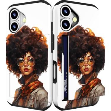 Imagem de IWONE Capa compatível com iPhone 17 com porta-cartões bonita à prova de choque proteção contra quedas capa carteira de telefone para mulheres - mulher negra africana americana