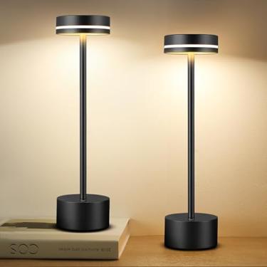 Imagem de Gkeiten Luminária De Mesa Sem Fio, Pacote Com 2, Abajur Cabeceira Para Quarto, Lâmpada Portátil Led Operada Por Bateria 5000 Mah, 3 Portas Carregamento Usb C Toque Regulável, Sala Estar, Mesa, Janta