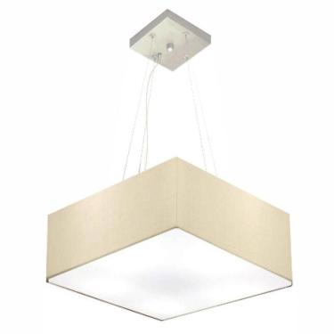 Imagem de Lustre Pendente Quadrado Vivare Md-4194 Cúpula Em Tecido 12/40x40cm - Bivolt Algodão-crú 127/220v
