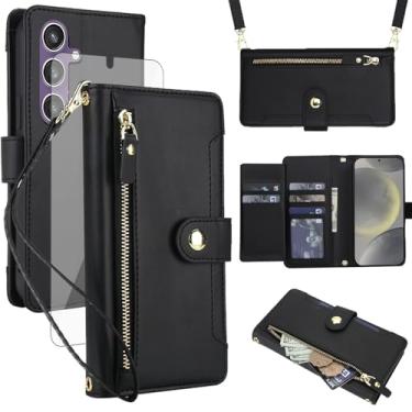 Imagem de Asuwish Capa de celular para Samsung Galaxy S24/S25 5G carteira com zíper, protetor de tela de vidro temperado e alça transversal, suporte para cartão de crédito S 24 24S 25 25S G5 SM-S931U mulheres