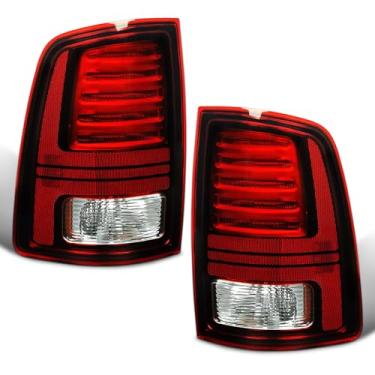 Imagem de KNSPEC Luzes traseiras de LED compatíveis com Dodge RAM 1500 2500 3500 2013-2018 conjuntos de luzes traseiras de substituição com lâmpadas LED e arnês 68093080AB 68093080AC (1 par vermelho preto)