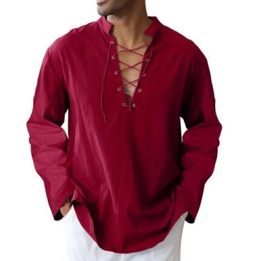 Imagem de Camisa masculina de algodão e linho CTU Viking Renaissance Wine Red 2X