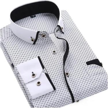 Imagem de Camisa De Manga Comprida Casual Masculina Slim Fit Business Dress Shirt Men, White, Asia 3XL 76-80kg