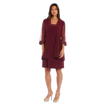 Imagem de R&M Richards Vestido feminino plus size com mangas 3/4 com glitter, Merlot, P