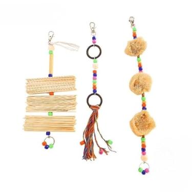 Imagem de Brinquedo Kit 3 Penduricalhos Mordedor Calopsita, Agaporni, Periquito, Ring Neck, Papagaio, Aves