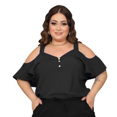 Imagem de Blusa Plus Size Feminina Ciganinha Alças Largas Manga Soltinha Decote 