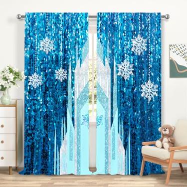 Imagem de ZTHMOE Cortinas de castelo de neve de gelo princesa menina país das maravilhas floco de neve paisagem de neve bolso varão tratamento cortinas para quarto sala de estar conjunto de 2 painéis 132 x 237