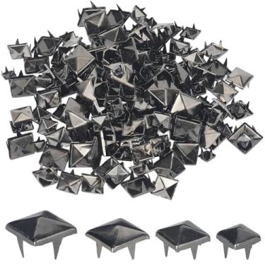 Imagem de GORGECRAFT 200 peças, 4 tamanhos, tachas de metal quadradas, pontas em forma de pirâmide, pregos de cabeça de prego, rebites de couro punk, rebites de quatro mandíbulas, pontas quadradas com furador