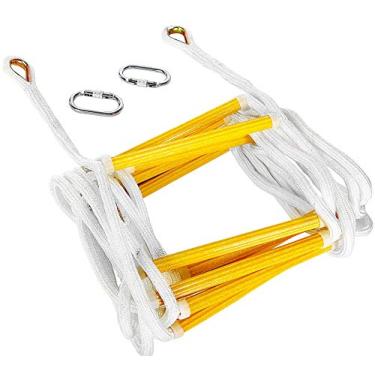 Imagem de Escada de corda de escape de incêndio de 4 metros | Escada de emergência com ganchos de mola | Escada de evacuação multiuso | Escada de incêndio resistente reutilizável | À prova de intempéries, leve