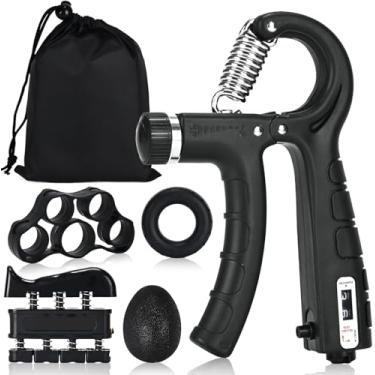 Imagem de Kit Hand Grip 5 PeçAs Para Fisioterapia E Treino De MãO, AntebraçO E Dedos, Com Bolinha Anti-Stress, Gyro Ball E EláStico De ResistêNcia (Preto)