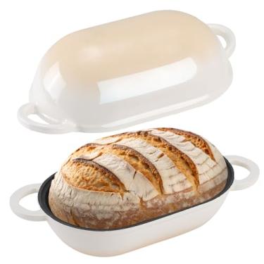 Imagem de Forno de pão de ferro fundido esmaltado, forma de pão de ferro fundido com tampa, forno holandês oval para assar pão caseiro (caramelo gradiente)