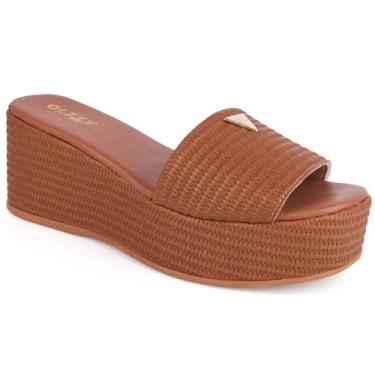 Imagem de Tamanco Feminino Plataforma Sandália Flatform Detalhe Dourado Chinelo 
