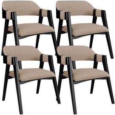 Imagem de Kit 4 Cadeiras Sala de Jantar Estar Living Estofada Suran L02 Preto Linho Bege Escuro - Lyam Decor