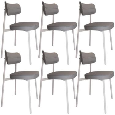 Imagem de Kit 06 Cadeiras Estofada Para Sala de Jantar Astrid Branco C01 Linho Cinza - Lyam Decor