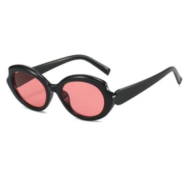 Imagem de HPIRME Óculos de sol vintage, armação grande, oval irregular, feminino, masculino, luxo, punk, retrô, tom uv400 (preto-rosa)
