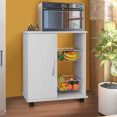 Imagem de Fruteira Balcão De Cozinha 1 Porta Branco Com Rodízios Luxo