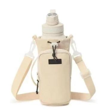 Imagem de Bolsa Térmica para Garrafa de Água com Alça Ajustável e Bolso Frontal Impermeável (Bege)