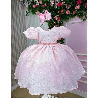 Imagem de Vestido Rosa Bebê Lese Laise Festa Luxo - Confeccionado em Tecido Mist