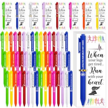 Imagem de Ctosree Conjunto de 48 canetas esferográficas de corrida com cartões para corredores, jogadores de cross country, presentes inspiradores, canetas de corrida engraçadas para aniversário, Natal