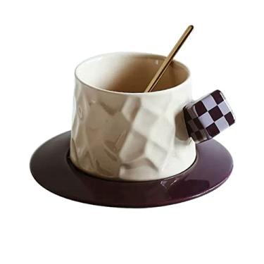 Imagem de GRFIT Caneca criativa formato irregular xícara de café e pires conjunto casa chá da tarde copo delicado com colher caneca de café (cor: roxo)