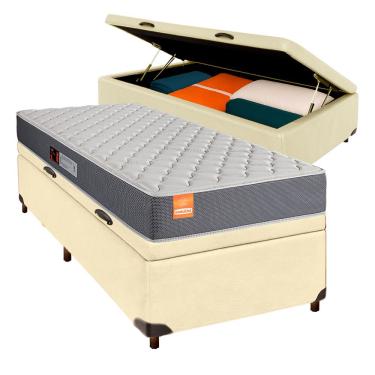 Imagem de Cama Box Bau Bege Solteiro + Colchão D23 Pro Inducol