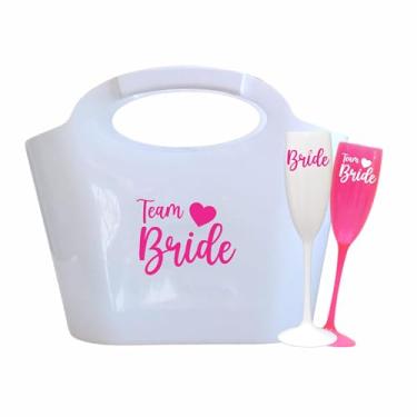 Imagem de Kit 15 Taças Espumante 190ml Acrílica - Personalizadas Chá de lingerie despedida de solteira madrinhas Bride Noiva (Bolsa Branca +Taças R. - BRIDE)