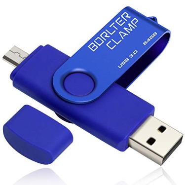 Imagem de BorlterClamp Pen Drive USB 3.0 de 64 GB, pen drive OTG com porta micro USB para smartphone, tablet e computador Android (azul)