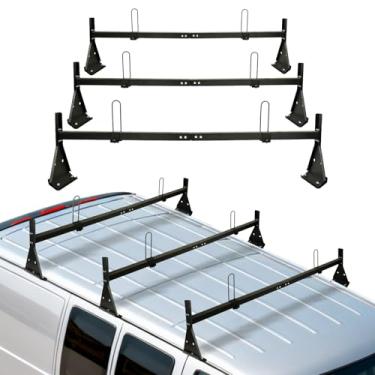 Imagem de hightall Rack universal para escada, comprimento ajustável de 144,8 a 178 cm com tampas de carga para van com calha de chuva, compatível com Chevy Express 1996up