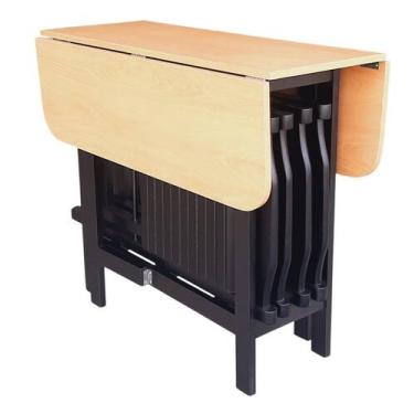 Imagem de Conjunto Prático Mesa e 4 Cadeiras Dobrável Preto Tampo Mel Lindo, Bar