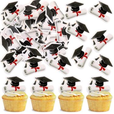 Imagem de Cyodoos 40 PCS Edible Graduation Theme Cupcake Toppers Wafer Paper Graduate Cupcake Picks Cake Drink Students Graduation Theme Party Cake Decorations Supplies