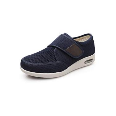 Imagem de ZUMEIJIA Sapatos masculinos para idosos diabéticos, tamanho grande, plus size, fertilizante, cadarço, ajustável, inchaço, palmilha dupla, sola acolchoada de ar, tênis de caminhada, Azul, 13.5-14 X-Wide