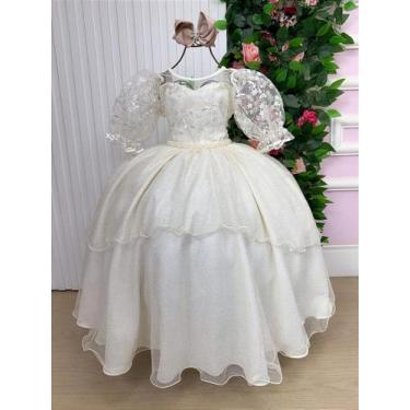 Imagem de Vestido Longo Off-White Bella Child com Bordados e Tule, Beige, 16