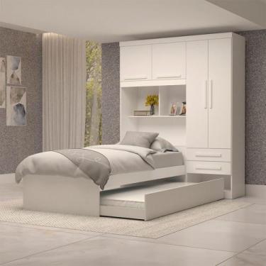Imagem de Guarda-Roupa Solteiro com Cama Milena 4 Portas 2 Gavetas 100% Mdf Flex