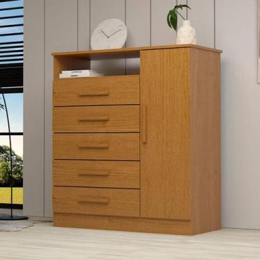 Imagem de Cômoda Madri 1 Porta 5 Gavetas 100% Mdf Cinamomo - Acp Móveis, Marrom