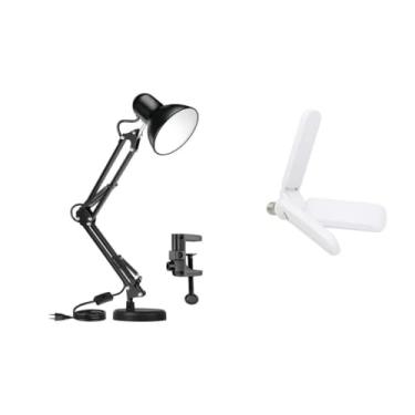 Imagem de Luminária de Mesa Articulada com Garra e Base Abajur para Escritório Quarto e Estudo Preto Branco ou Rosa Bivolt 110V/220V (Preto 65cm + Lampada 50W)