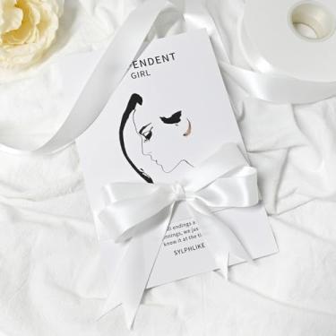 Imagem de Rolo de 2,5 cm, fita de cetim para embrulho de presente, casamento, artesanato, Natal, Páscoa, floral, cabelo, decorações de convites e mais branco