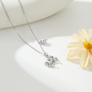 Imagem de Colar feminino com pedra do mês de nascimento - Pingente de cavalo banhado a ouro branco, delicado, hipoalergênico, não mancha, à prova d'água, presentes de aniversário personalizados, joias modernas