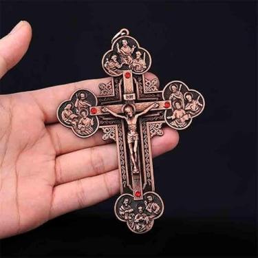 Imagem de Crucifixo religioso joia cristã pingente cruz pingente padrão cruz São Bento colar pingente 120 x 90 mm, free size, Zinco