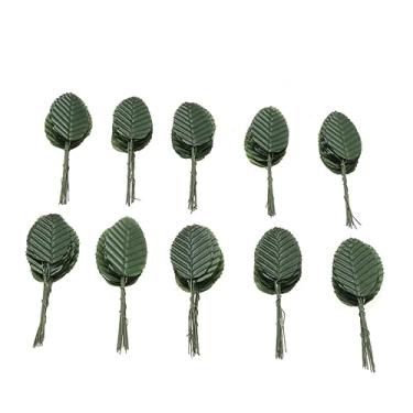 Imagem de 200 peças de folhas artificiais de rosas verdes escuras para decoração de casa, acessórios de arranjos de flores, decoração de plantas de interior e artesanato floral